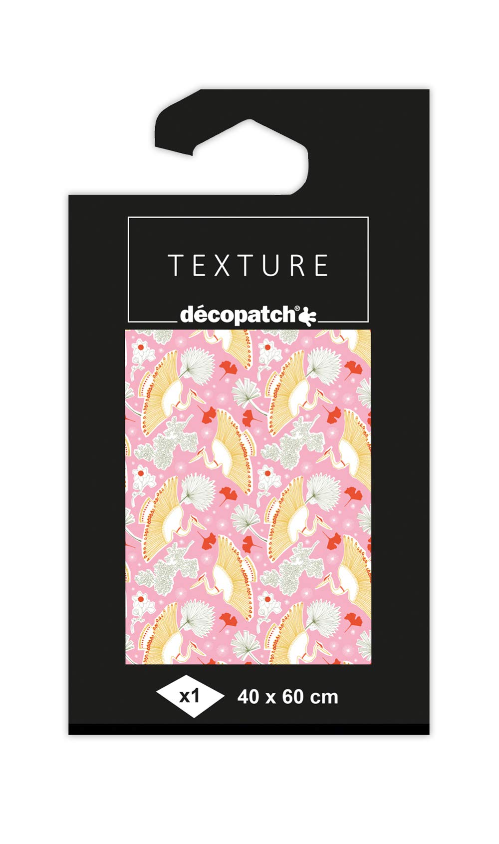 Décopatch - Ref TD820C - Texture Collection - Pink & Gold Crane Pattern - Contains 1 Sheet of 40 x 60cm Textured Paper, Foil Printing for Metallic Effects