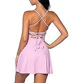 Tennis Dress for Women Backless Lace Up Workout Dress with Built-in Bras & Shorts Exercise Athletic Golf Dresses for Women