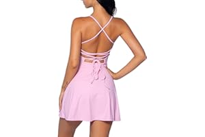 ABOCIW Tennis Dress for Women Backless Lace Up Workout Dress with Built-in Bras & Shorts Exercise Athletic Golf Dresses for Women