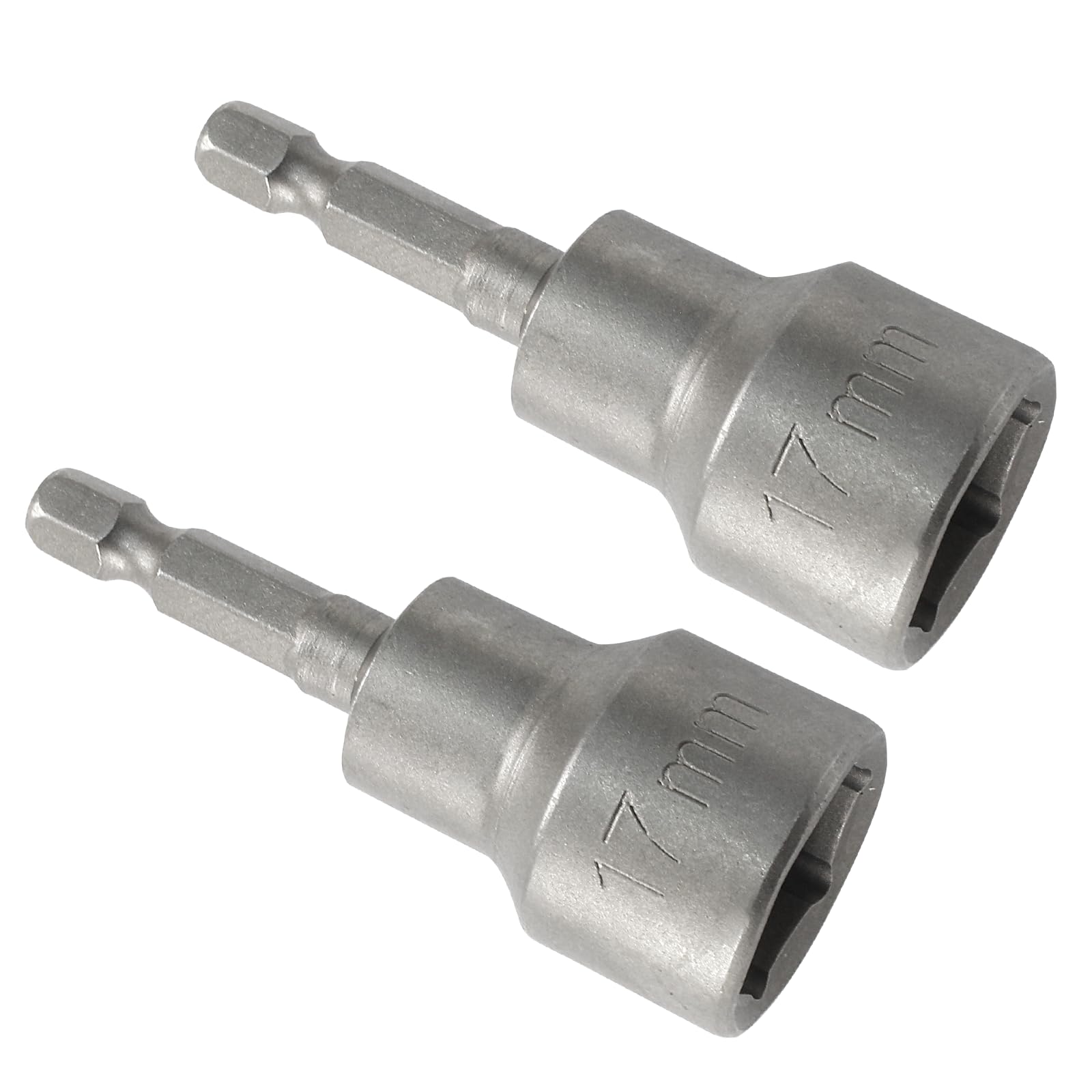 Cjueiom 2pcs 1/4" Quick-Change Hexagon Socket, 17mm Metric Nut Drivers Hex Shank Magnetic Nut Setter Driver Drill Bit Set, 65mm Length Nut Extractor Socket Set for Electric Screwdriver Handle Tools