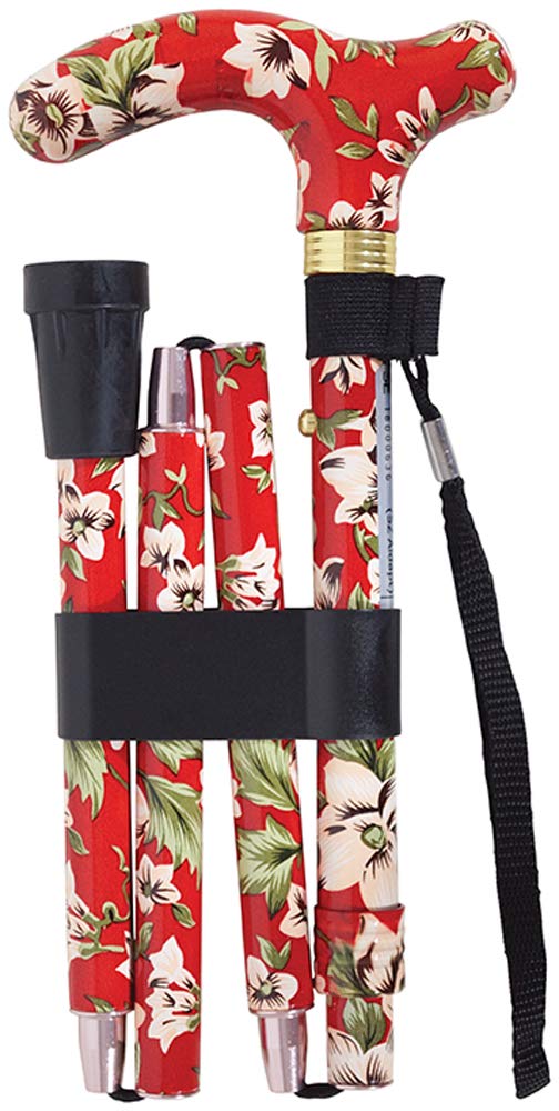 Aidapt Patterned Fold Down Adjustable Height Lightweight Walking Stick with Anti Slip Ferrule Foot for Stability and Confidence when Walking Supplied with a Hanging Carry Strap and Handle