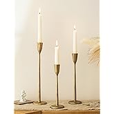 Romadedi Gold Candlestick Candle Holder - Cast Iron Taper Candle Stick Holders Brass Antique Decor Tapered for Wedding Dining Table Christmas Mantel Home Decoration Set of 3
