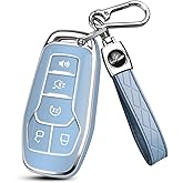 MILD EAST Key Fob Cover for Ford with Key Chain, Soft TPU Car Key Case Shell for Ford Mustang Fusion Explorer Edge Lincoln MKC MKX MKZ, Full Protector Holder for 5 Button Keyless Entry Remote, Blue