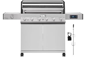 Monument Grills 6-Burner Convertible Natural Gas Smart bbq Grill Stainless Steel Denali 605 with Rotisserie Kit