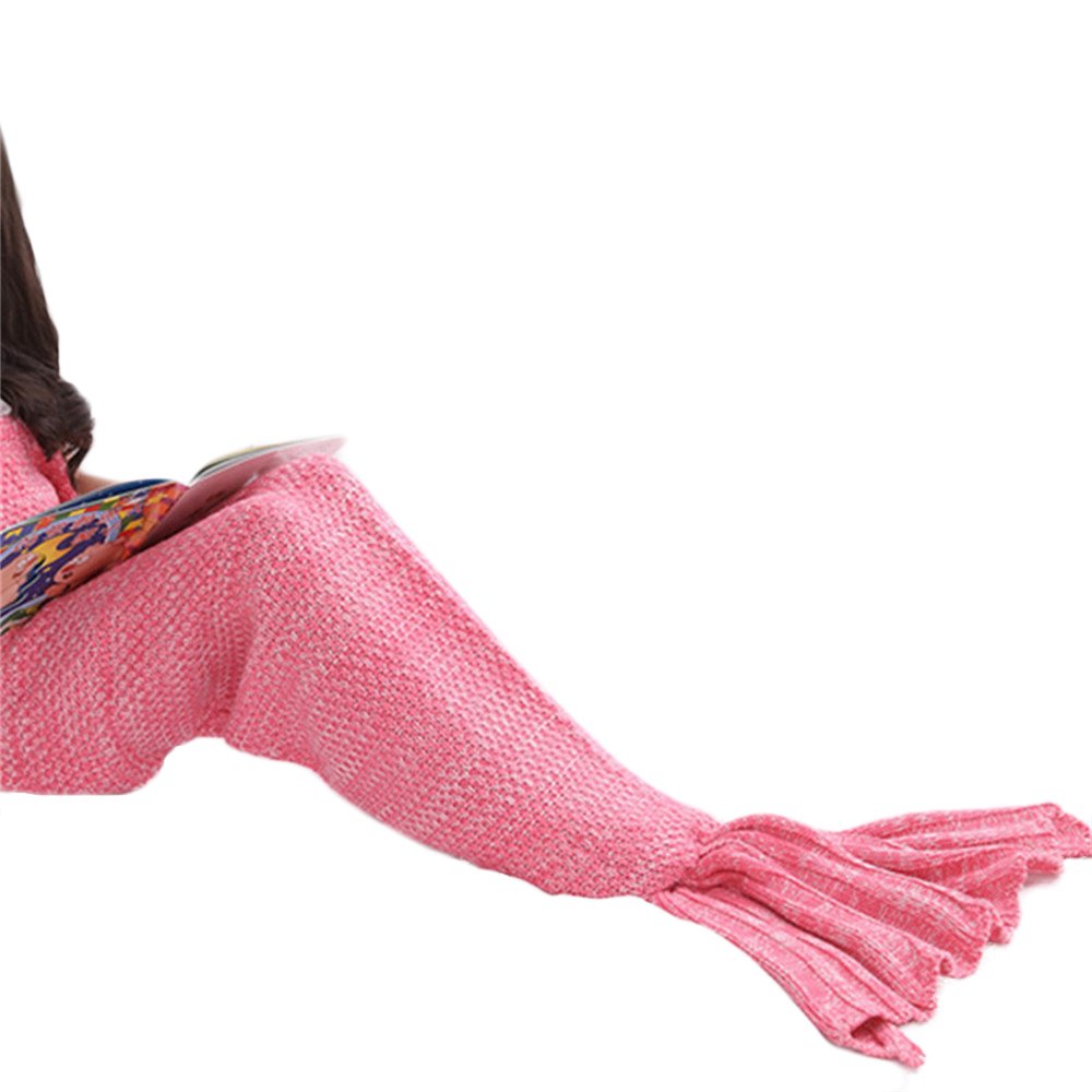 AIDUE Kids Mermaid Tail Blankets,Handmade Crochet Sofa Blankets Knitted Mermaid Bed Quilt Nap Sleeping Bag for Girls 140cmX70cm（55.1“x27.6”） (pink)