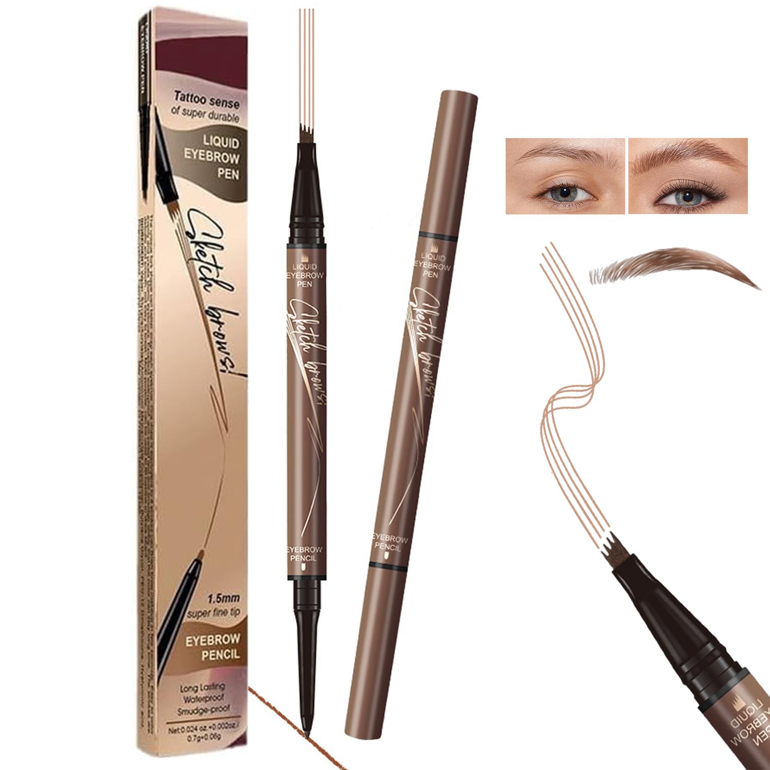 2 In 1 Waterproof Eyebrow Pencil Brown 2024 New 3D Microblading Pen Double Ended Contouring Natural Long-Lasting Smudge Proof Brow Pencil