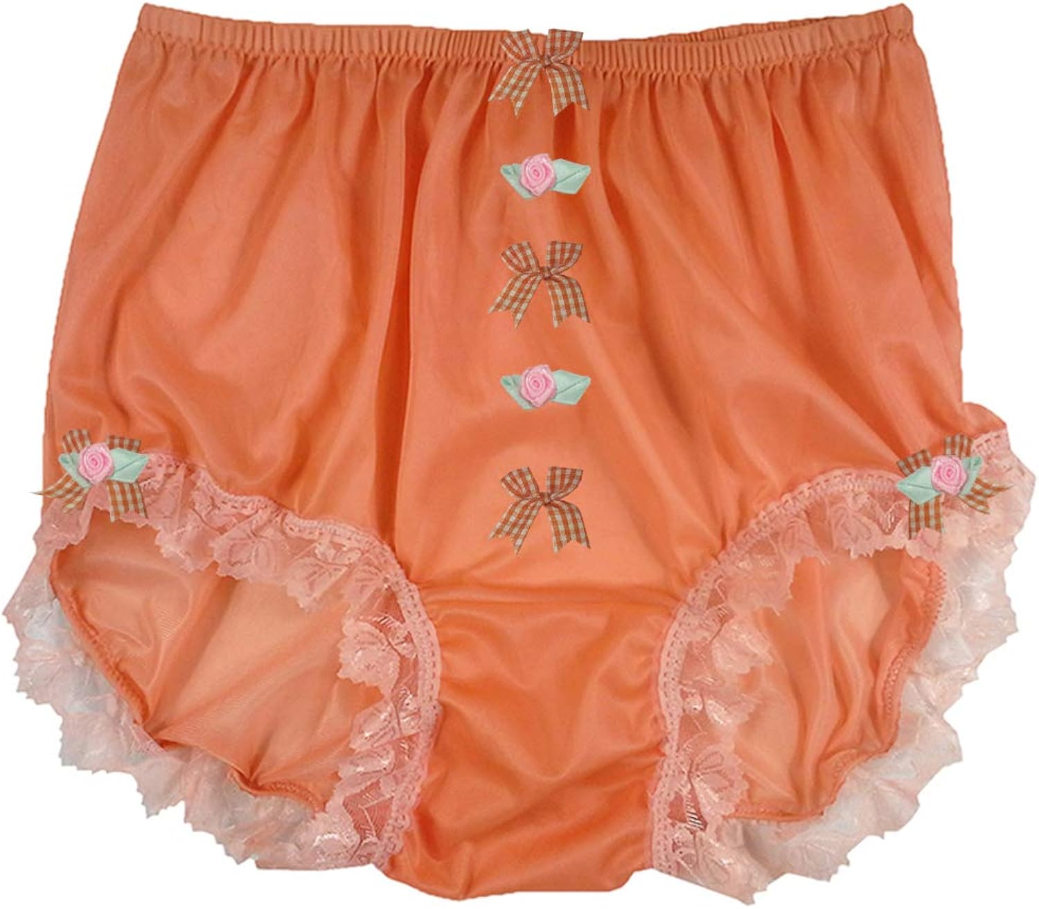 NNH18D05 Orange Handmade Vintage Style Brief Panties Nylon for Women