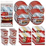 Fire Trucks Birthday Party Supply Pack Bundle Serves 16