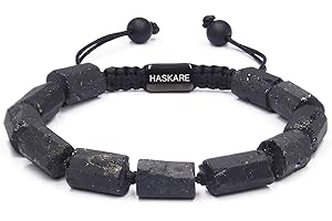 Natural Stone Tourmaline Crystal Bracelet for Men, HASKARE Protection Crystals Raw Black Tourmaline Beads Bracelets, Mens Ene