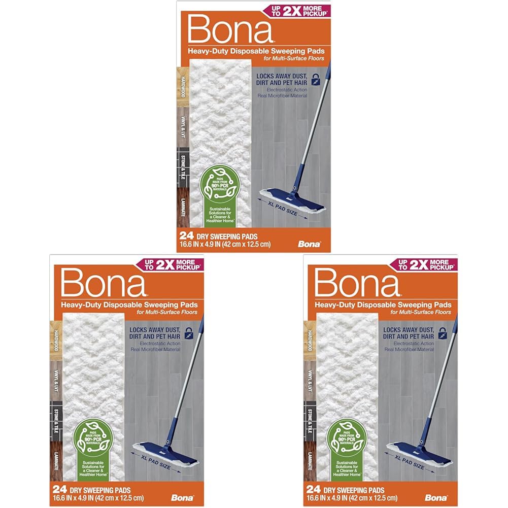 Bona Sweeping Pads for Multi-Surface Floors - Heavy-Duty & Disposable XL Microfiber Pads Sweep Away Dust, Dirt, & Pet Hair (Pack of 72) Image