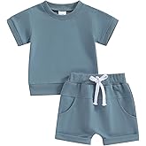 Thorn Tree Toddler Boys Clothes Set Short Sleeve T-shirt Top Elastic Waist Pocket Shorts Solid 2Pcs Outfits
