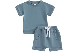 Thorn Tree Toddler Boys Clothes Set Short Sleeve T-shirt Top Elastic Waist Pocket Shorts Solid 2Pcs Outfits