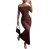 Floerns Women's Off The Shoulder Maxi Dress Metal Sleeveless Bodycon Wedding Guest Dresses
