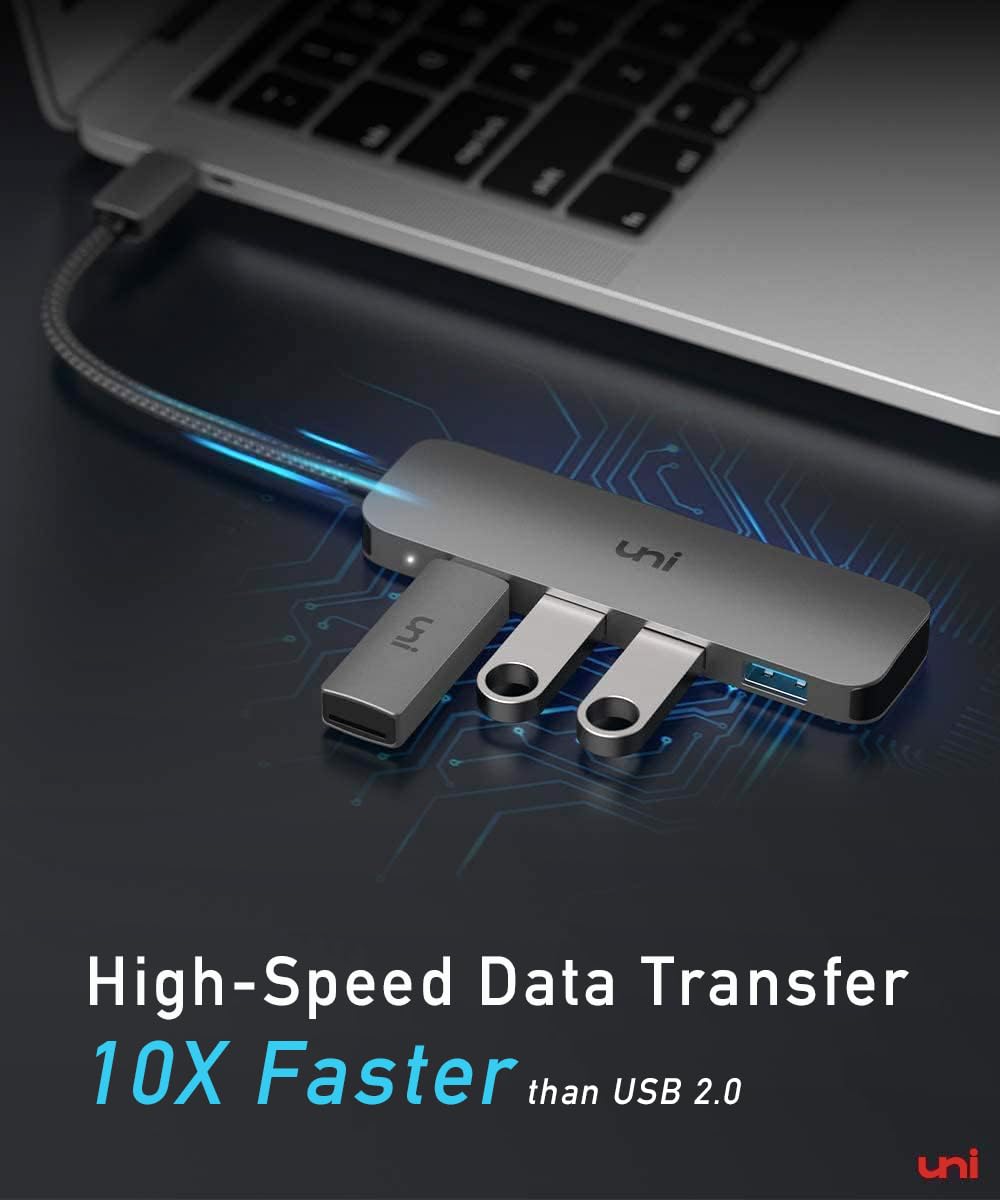 uni USB C Hub mit 4-Port USB 3.0 ultradünner Daten-Hub aus Aluminium, für MacBook Pro/Air, iPad Pro/Air, Dell XPS, Surface Book, iPhone 15 Serie usw. 4