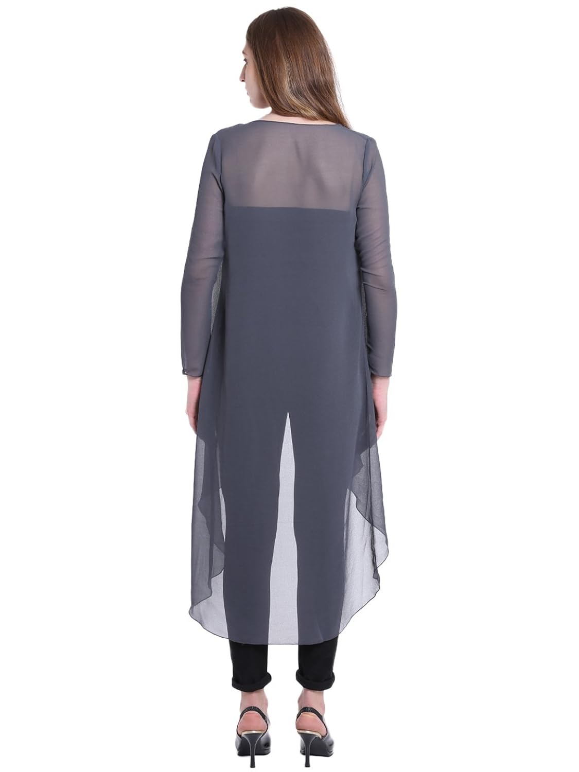 gj couture women's georgette grey solid full sleeves regular shrug