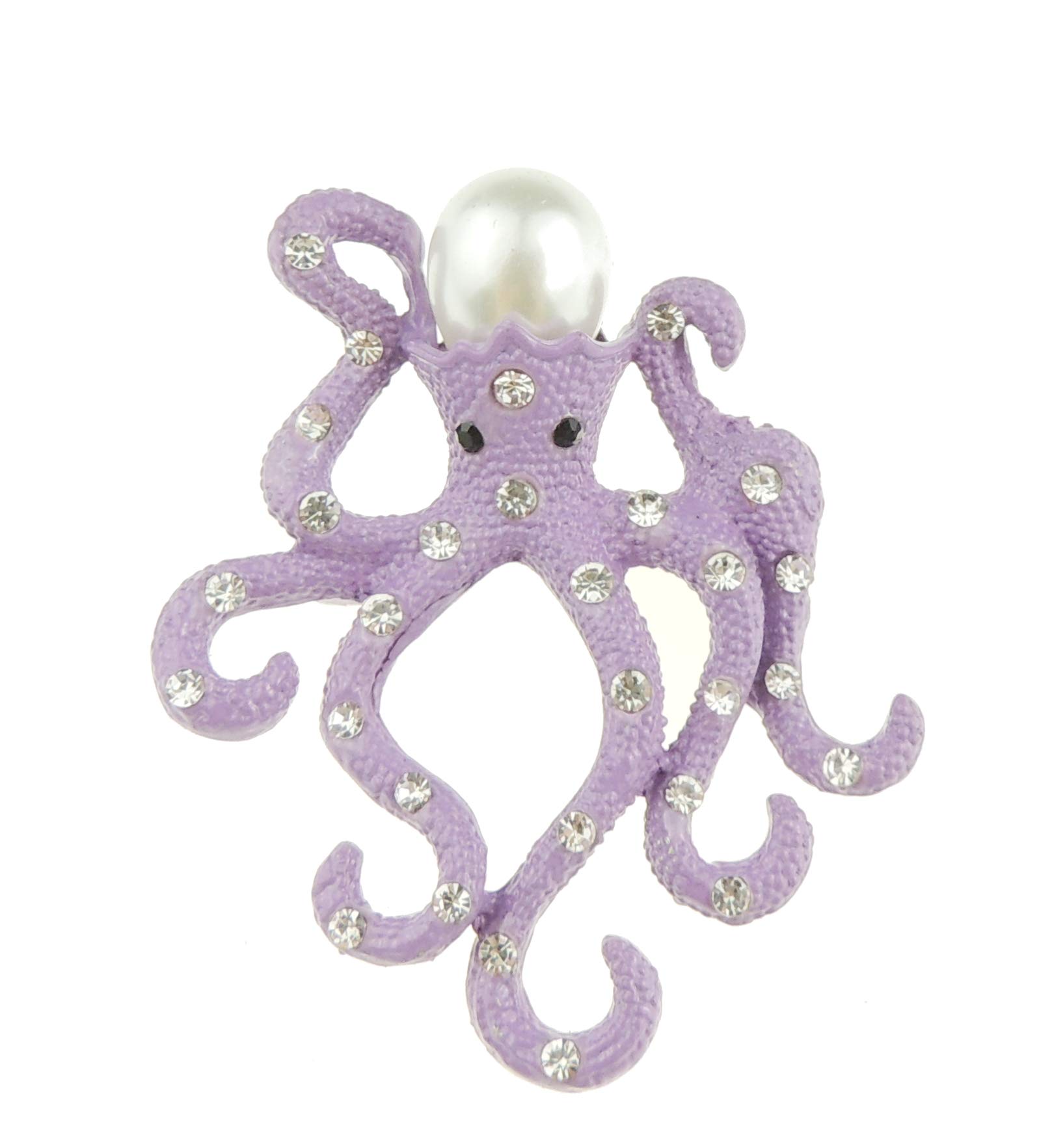 Ladies Sparkly Ocean Wedding Bridal Occasion Faux Pearl Diamante Crystal Animal Marine Animal Sea Octopus Lapel Brooch Badge (Purple)