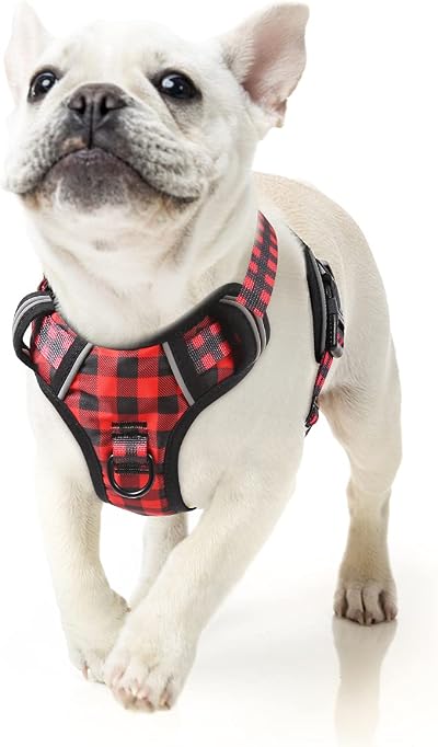 HEELE Dog Harness Small No-Pull Reflective Checkered Red Size S