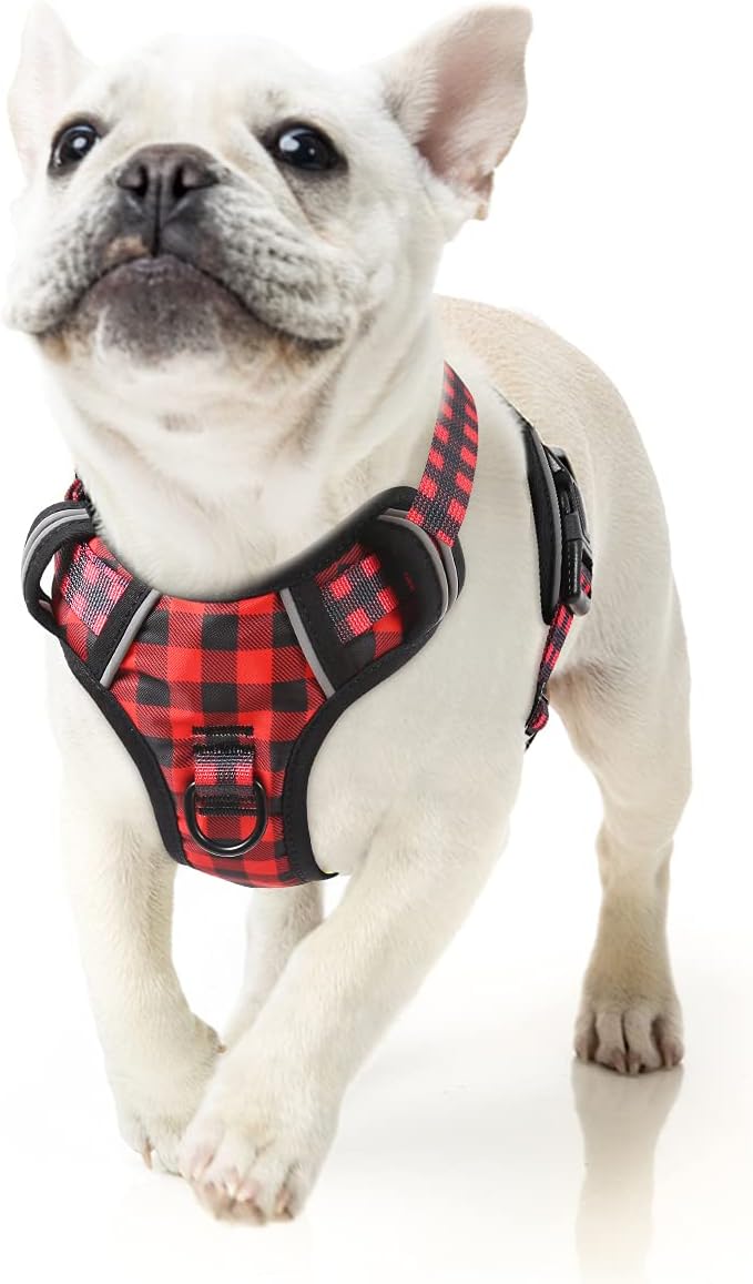 HEELE Dog Harness Small No-Pull Reflective Checkered Red Size S