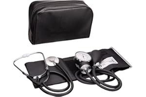 NOVAMEDIC Adult Size Self Taking Black Aneroid Sphygmomanometer, Stethoscope Kit - Professional Blood Pressure Machine with Manual Inflation Cuff w/D-Ring, 8.7”-16.5", BP Monitor Kit w/Carrying Case