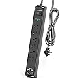 Surge Protector Power Strip - Extension Cord with 6 AC Outlets 4 USB (2 USB-C Ports), Flat Plug with Overload Surge Protection, Wall Mount, 5ft, Outlet Extender for Home Office Dorm Room Essentials