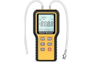 BTMETER Manometer Gas Pressure Meter, Dual Port Manometro Pressure Differential Gauge Check Air Flow Pressure for HVAC Gas Furnace, Digital Manometer w/Backlight 12 Measure Units QX-1201
