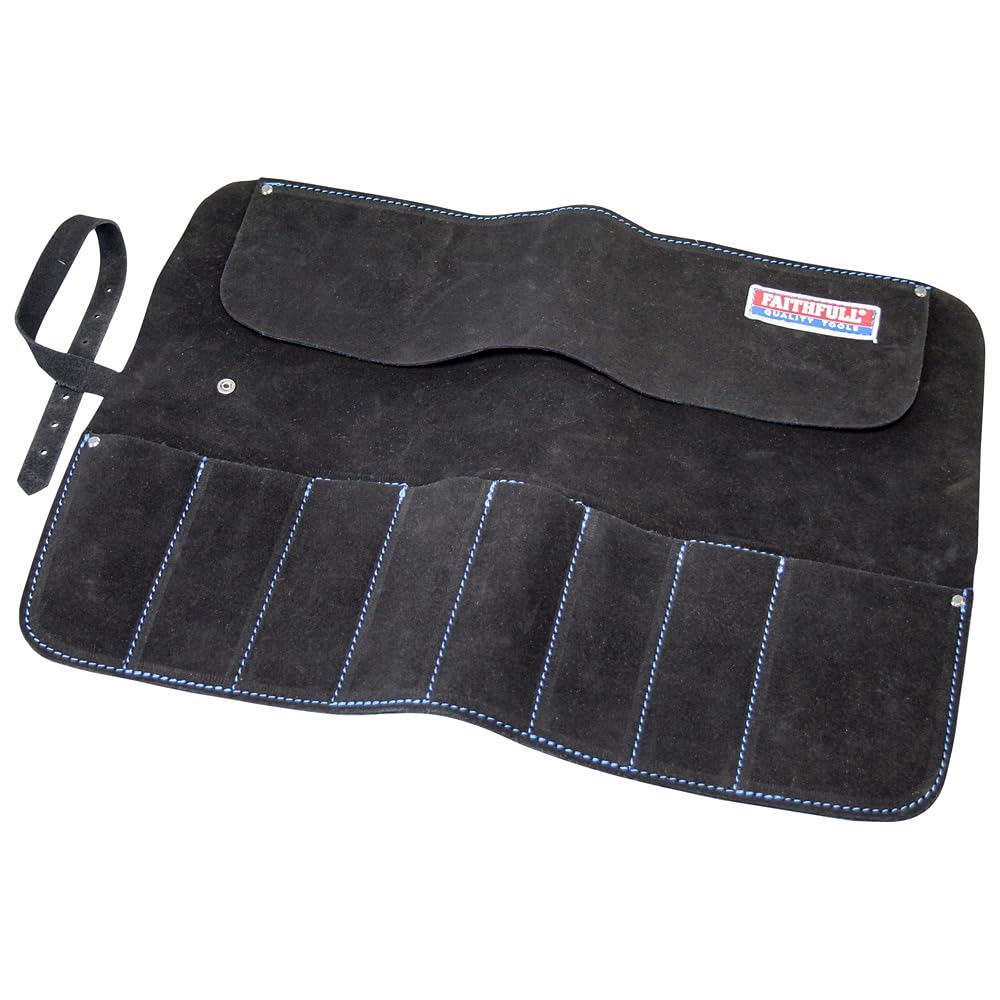 Faithfull Suede Leather Chisel Roll - 8 Pocket, Water Resistant & Compact Tool Organizer - Black