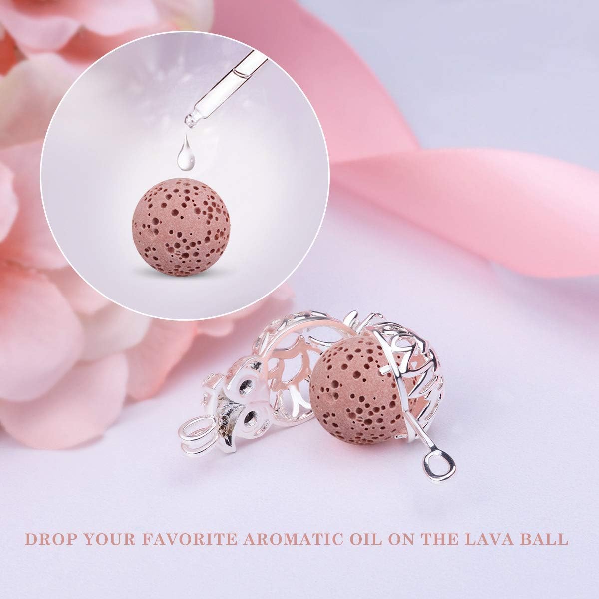 EUDORA Aromatherapy Diffuser Oil Owl Necklace for Women Aromatherapy Essential Oil Diffuser Pendant with 7PCS Lava Stone, 24" - Image 4