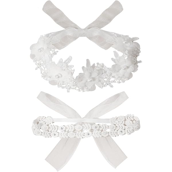thumbnail image 2 of Kenjudess Baby Girl Headband White Lace Hairband Elastics Flower Head Wrap Hair 2 of 12