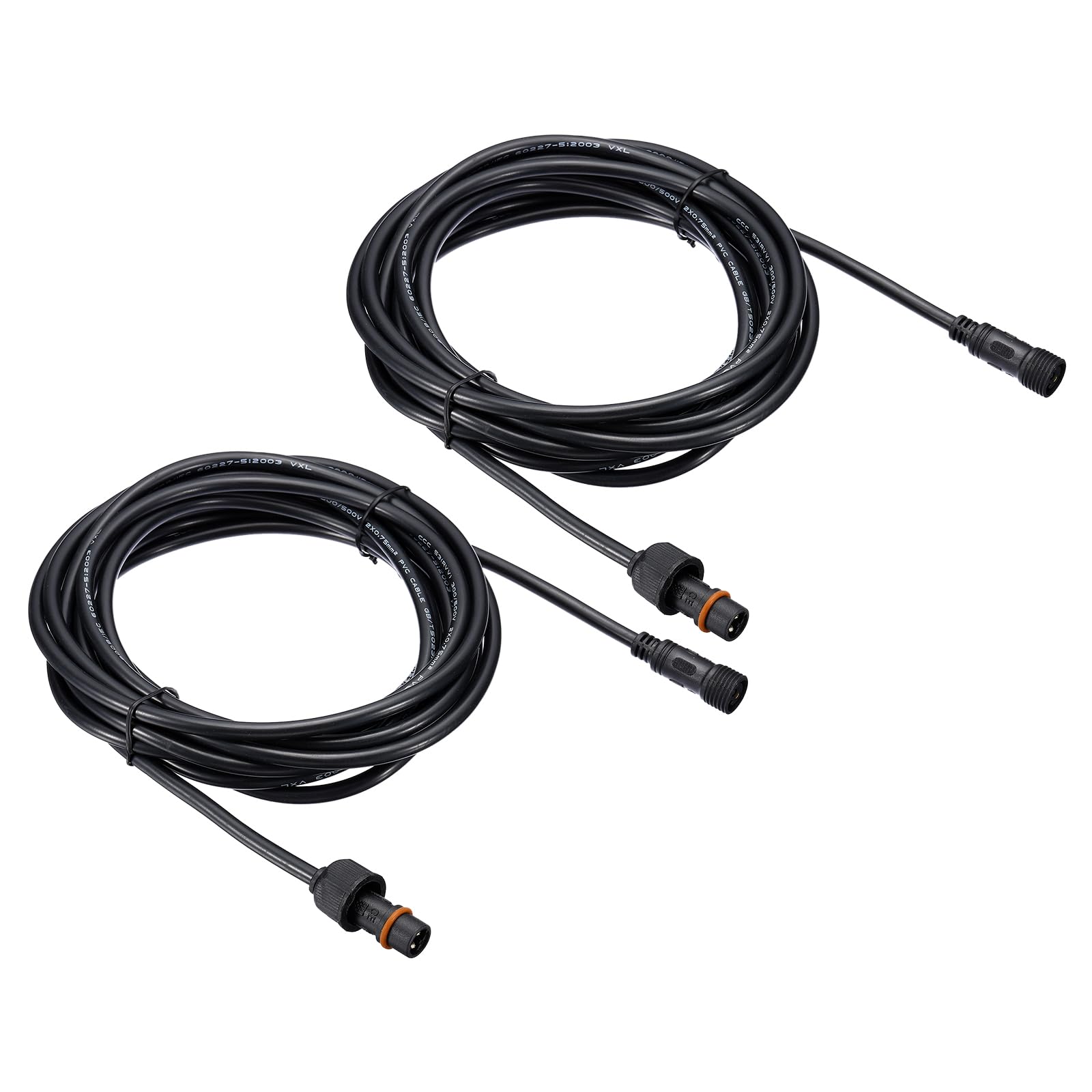 PATIKIL 16.4Ft 2 Pin Extension Cable Wire, 2 Pcs 18AWG Waterproof IP67 Connector with Male and Female at Both Ends for LED Strips, Black