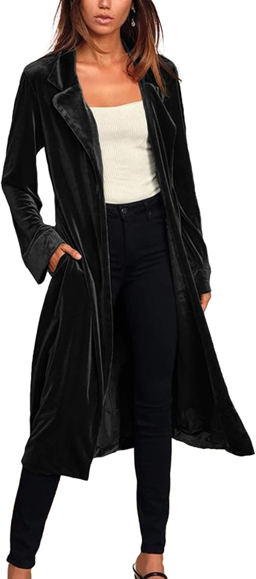 Women's Gold Velvet MidLength Coat Coat Super Soft Comfy Coat Cardigan with Belt Amazon.co.uk