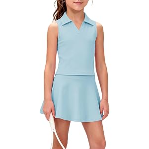 CharmWM Girls 2 Piece Tennis Outfits Sleeveless Polo Shirts And Skorts With Pockets Kids Athletic Clothing Sets