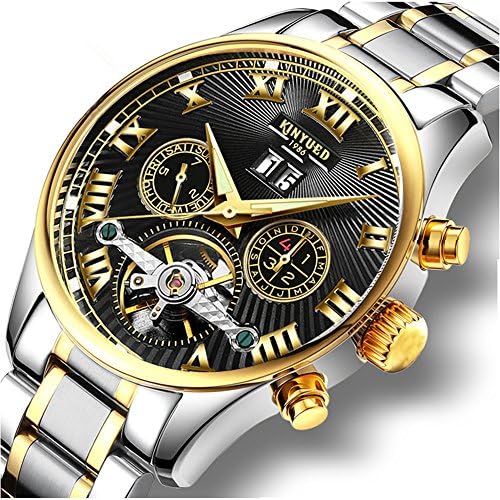 Swiss Men's Automatic Tourbillon Mechanical Watch Calendar Waterproof Luminous Stainless Steel Band