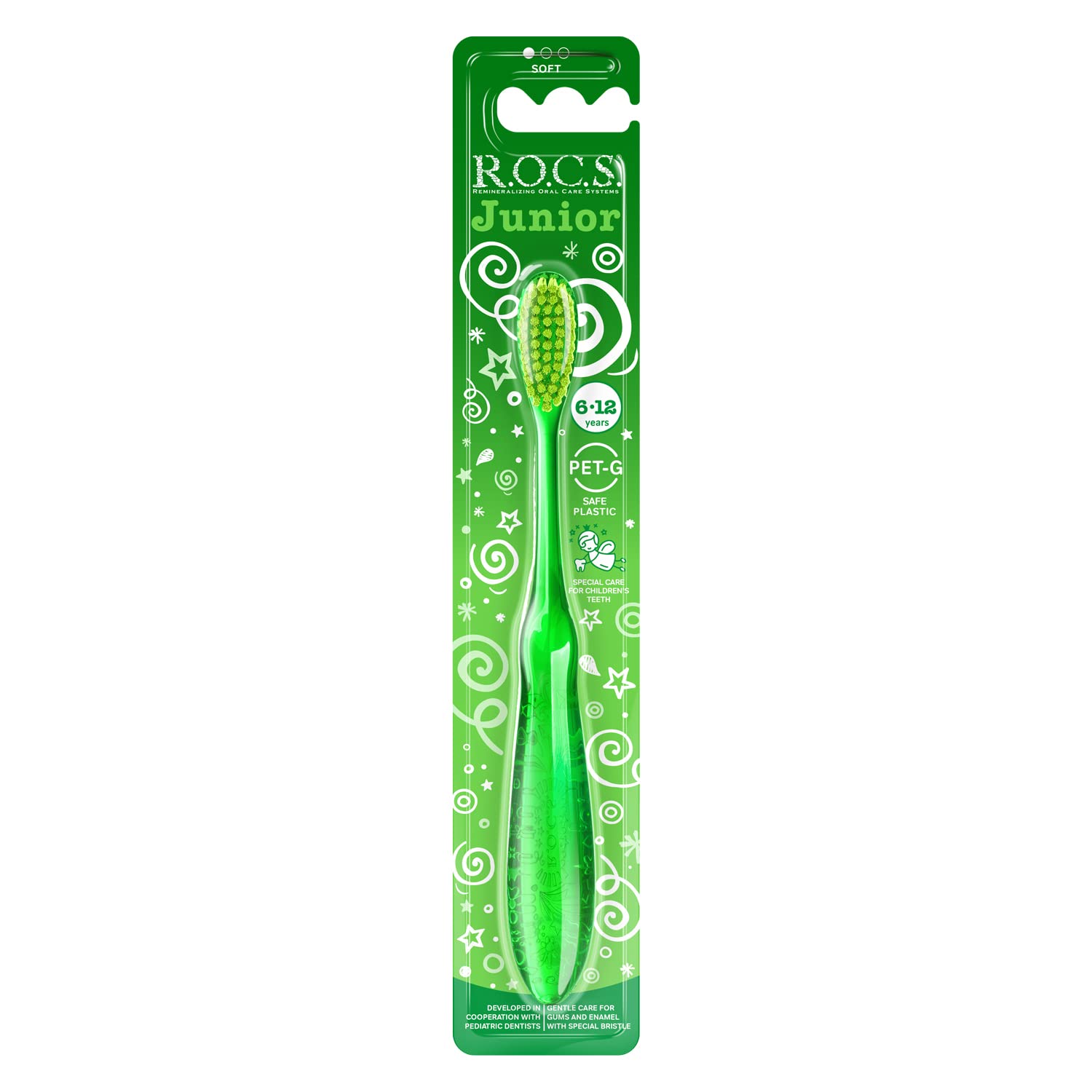 R.O.C.S. (ROCS) Toothbrush Junior (6-12 y.o.) - Developed in Cooperation with Pediatric Dentists - Bright Colours - Soft Bristles - Safe toothbrushing System