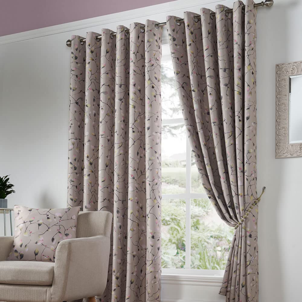 Luxury Living Blossom Bud Thermally Efficient Blackout Eyelet Ring Top Curtains 90x90 Pair, Blush