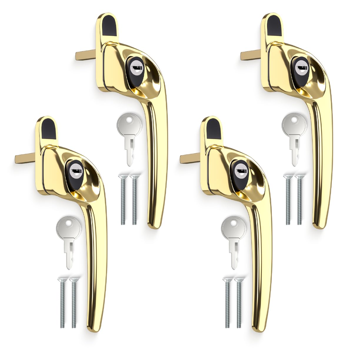 Bwintech 4 Pcs Offset Pvd Gold UPVC Zinc Window Handle, Right Hand, 43mm Spindle for Indoor and Outdoor upvc Window