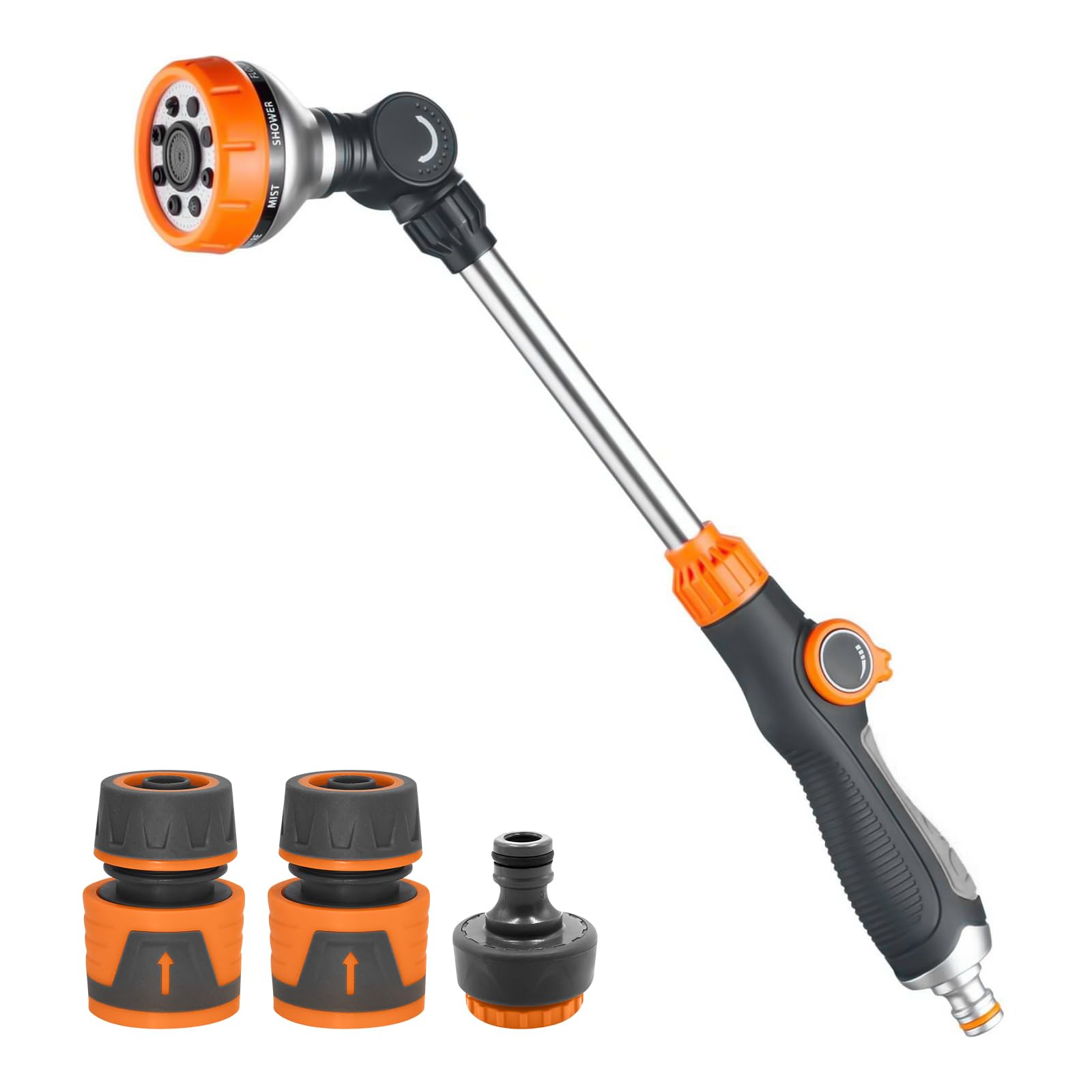 Photo 1 of LangRay Watering Wand, 18.5 Inches Long Garden Hose Wand with 180° Swivel Head, 8 Spray Patterns, Adjustable Garden Sprayer Wand with 2 Hose Connectors 1/2 Inch and 1 Nozzle
