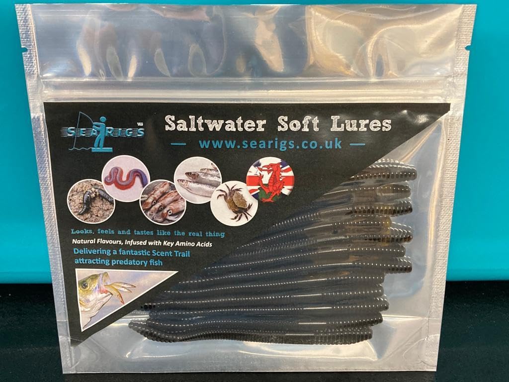 Black Lugworm 12 x 4 Inch -10cm - Artificial Soft Lure LRF Bait for Bass, Cod and Flatfish.