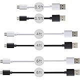CableCreation 6 Pack Premium Micro USB Cable Set, Assorted Lengths (0.5ft,4ft,6ft) & Assorted Colors (White & Black), High Speed USB 2.0 A Male to Micro USB B Male Sync Charge Cables, White+Black