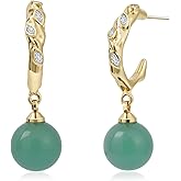 Teppdfann Jade Hoop Earrings for Women – 14K Gold Plated Hoop Earrings with Green Jade Bead Drops, Elegant Jade Jewelry for Daily Wear