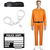 Maazusa Halloween Prisoner Costume Men Orange Prison Jumpsuit Belt Props Handcuffs Criminal Cosplay Outfit for Adult