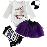 DNOMAID YZARC My 1st Halloween Baby Girl Outfit Ruffle Long Sleeve Romper Tulle Tutu Skirt Headband Leg Warmer Clothes Set