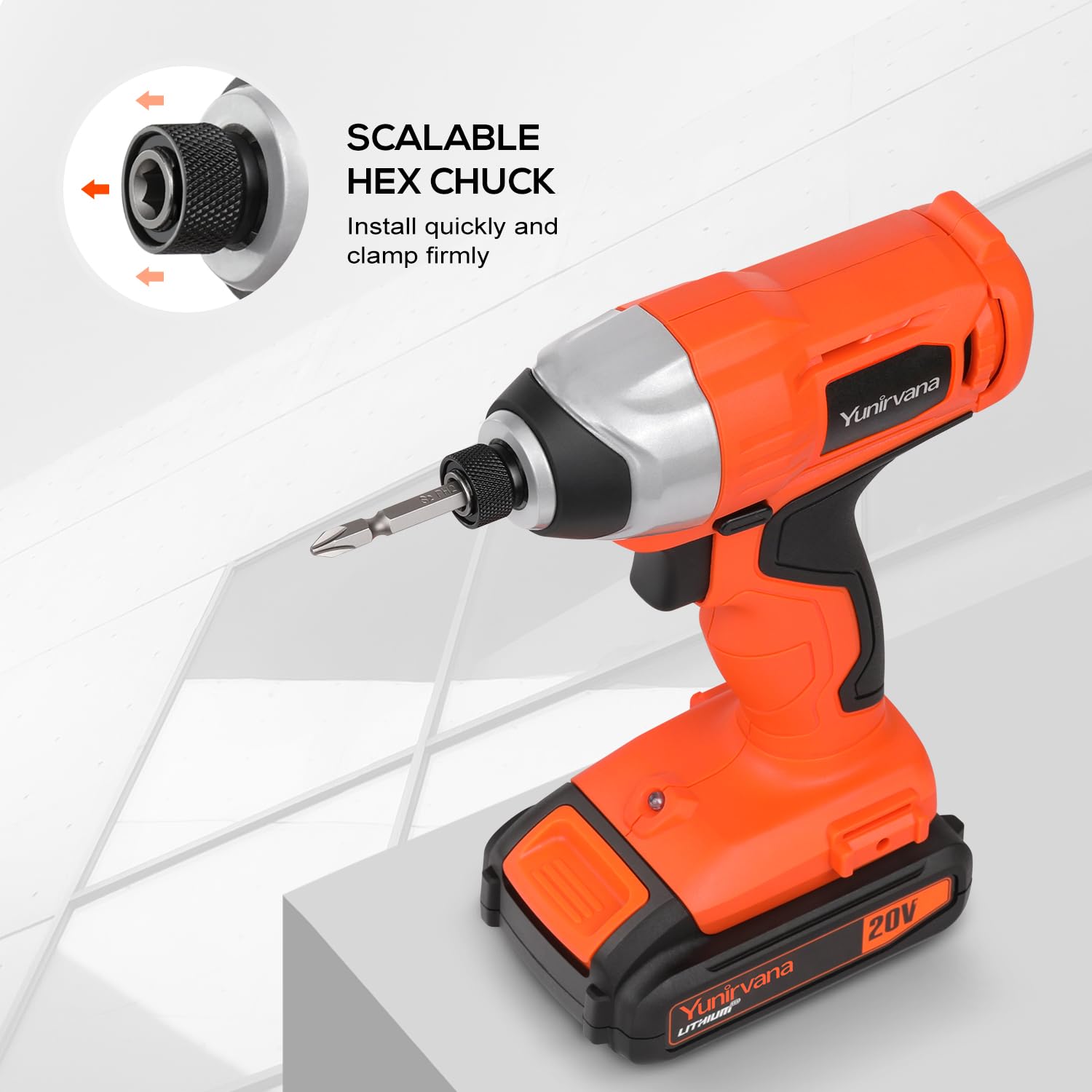 Rechargeable Impact Driver 20V, Yunirvana Variable Speed (0-2800RPM) Cordless Impact Driver with 6Pcs Screwdriver bits,1.3Ah Battery and Charger，Suitable for Tightening Screws