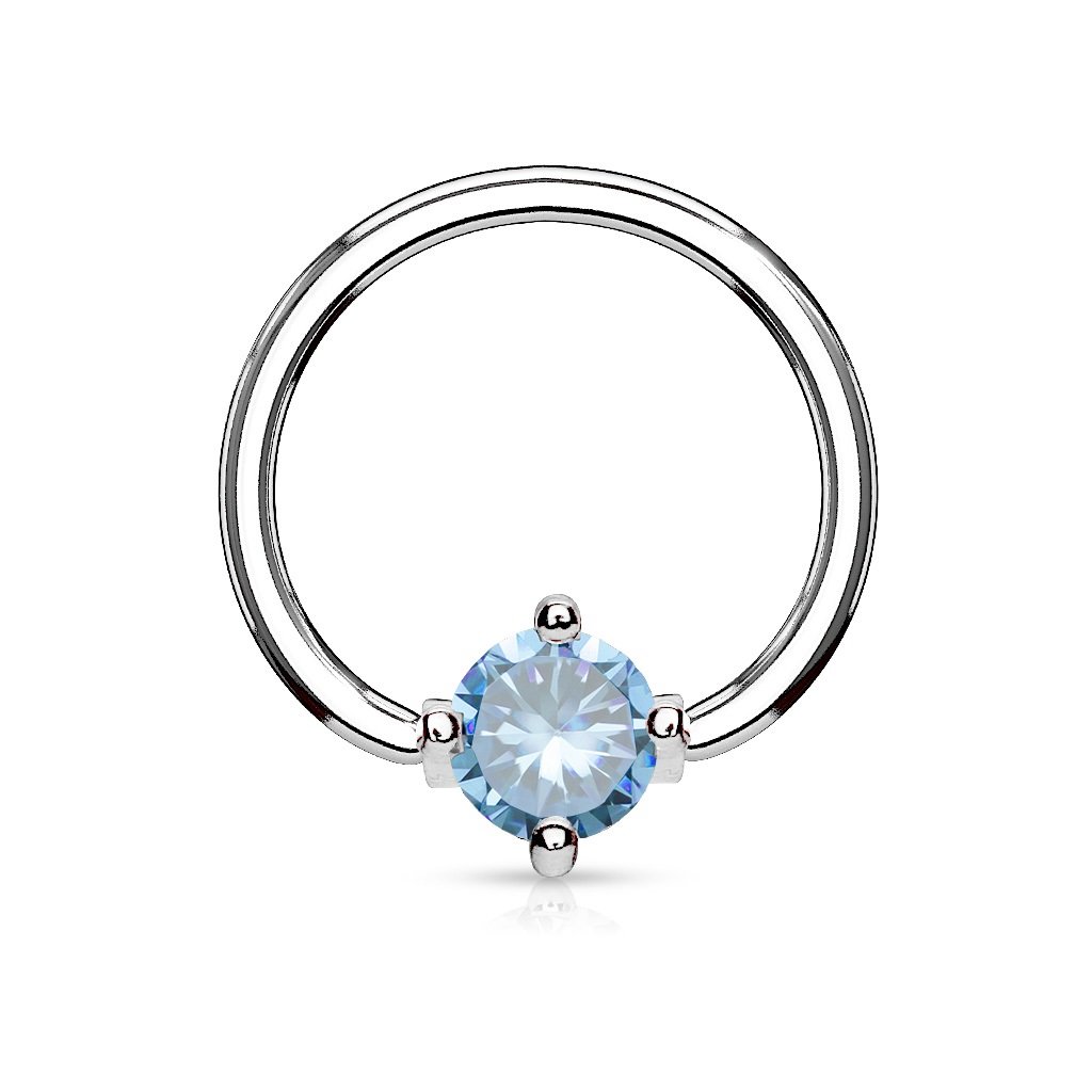 PiercedOff 316L Surgical Steel 1.6mm BCR with a 5mm Round Aqua CZ Ball - Ring Size 12mm