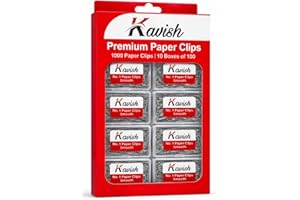 1000 Count Kavish No.1 Paper Clips – 1(10 Boxes x 100) Smooth Steel Wire, Rust-Resistant, 33–35 mm Office Paperclips for Home
