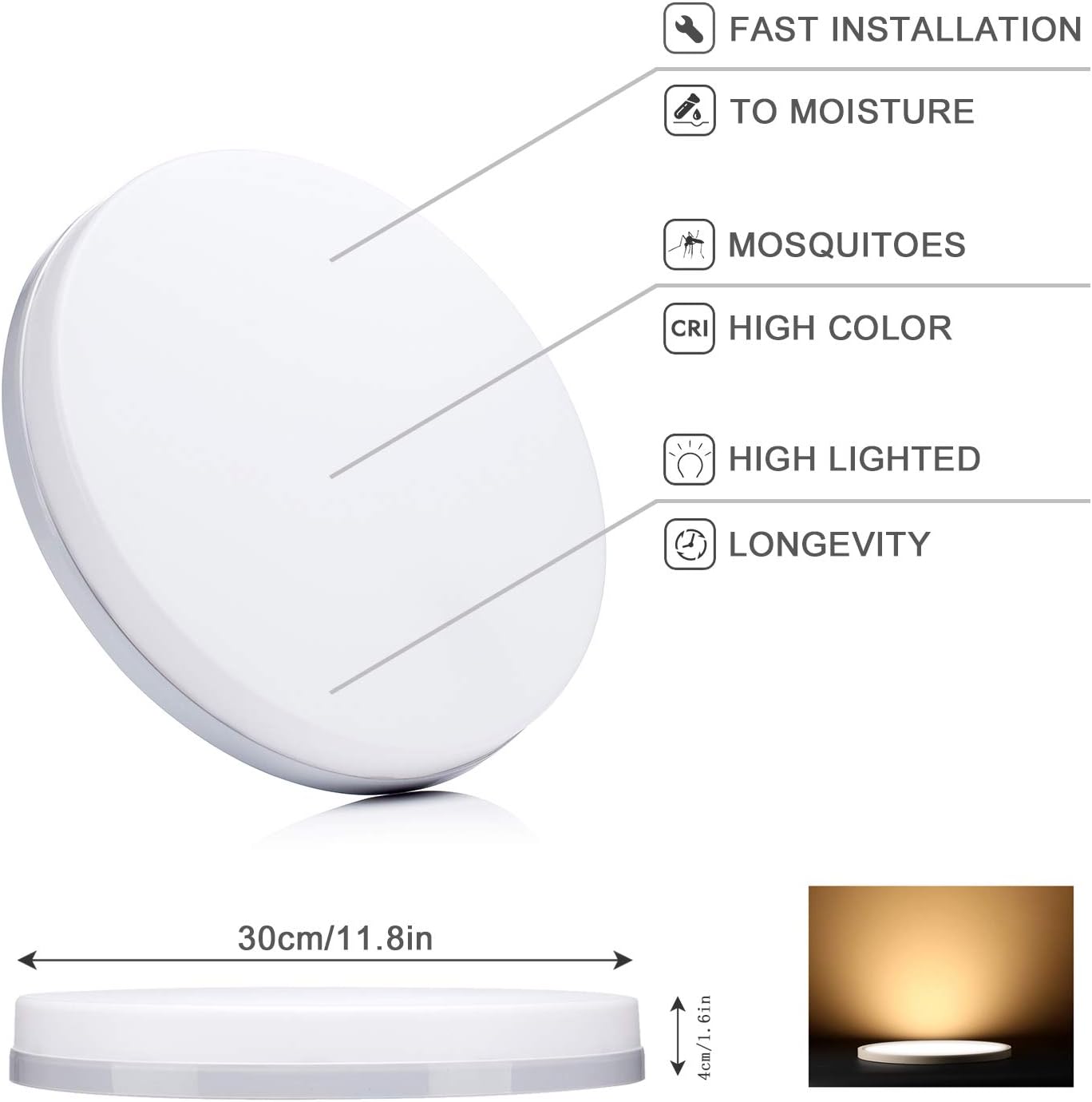 Yafido Ceiling Light Ultra Slim 48W 4320LM LED Panel Light Quick Installation Ceiling Downlight Warm White 3000K UFO Lamp for Living Room Bedroom Kitchen Hallway Balcony diameter 30cm Not-dimmable - Image 3