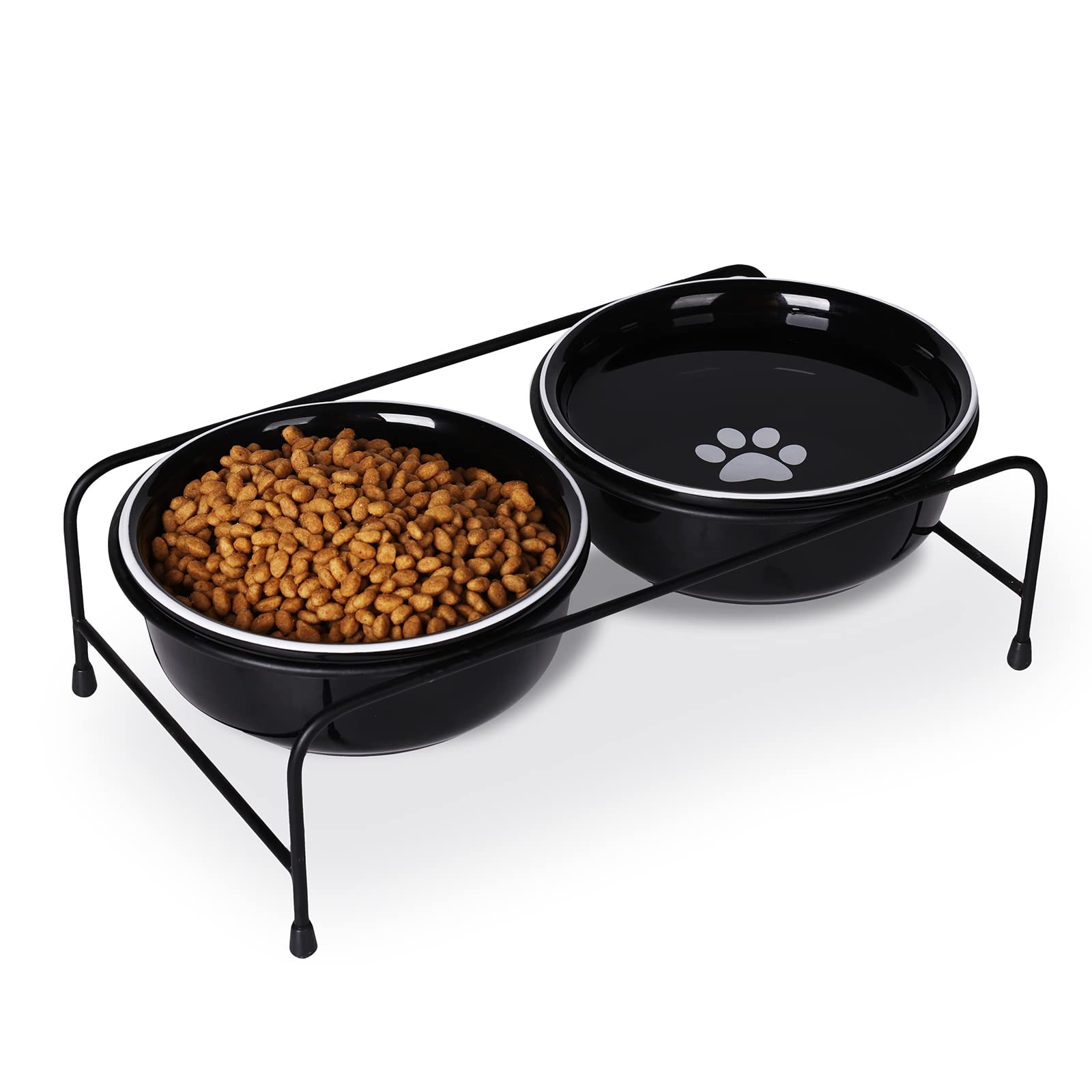 Photo 1 of GDCZ Porcelain Raised Cat Bowls with Heighten Metal Stand and Non Slip Bottom 15 Ounces (Black)