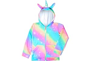 Nidoul Kid Girls Zip Up Hoodie Jacket Unicorn Rainbow Sweatshirt with Pockets
