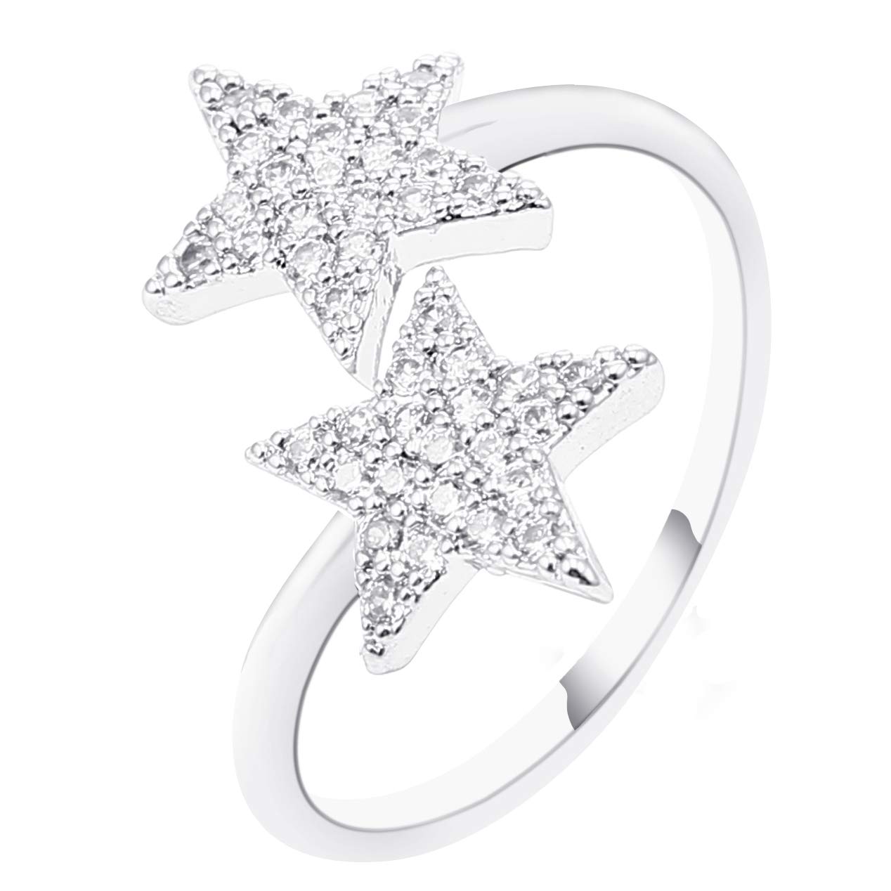 PengJin - Star Openings Gold Rings for Women, Embedded in Shiny Cubic zircons, Unique Copper Ring Jewelry, Adjustable Elegant Accessories for Girls and Friends