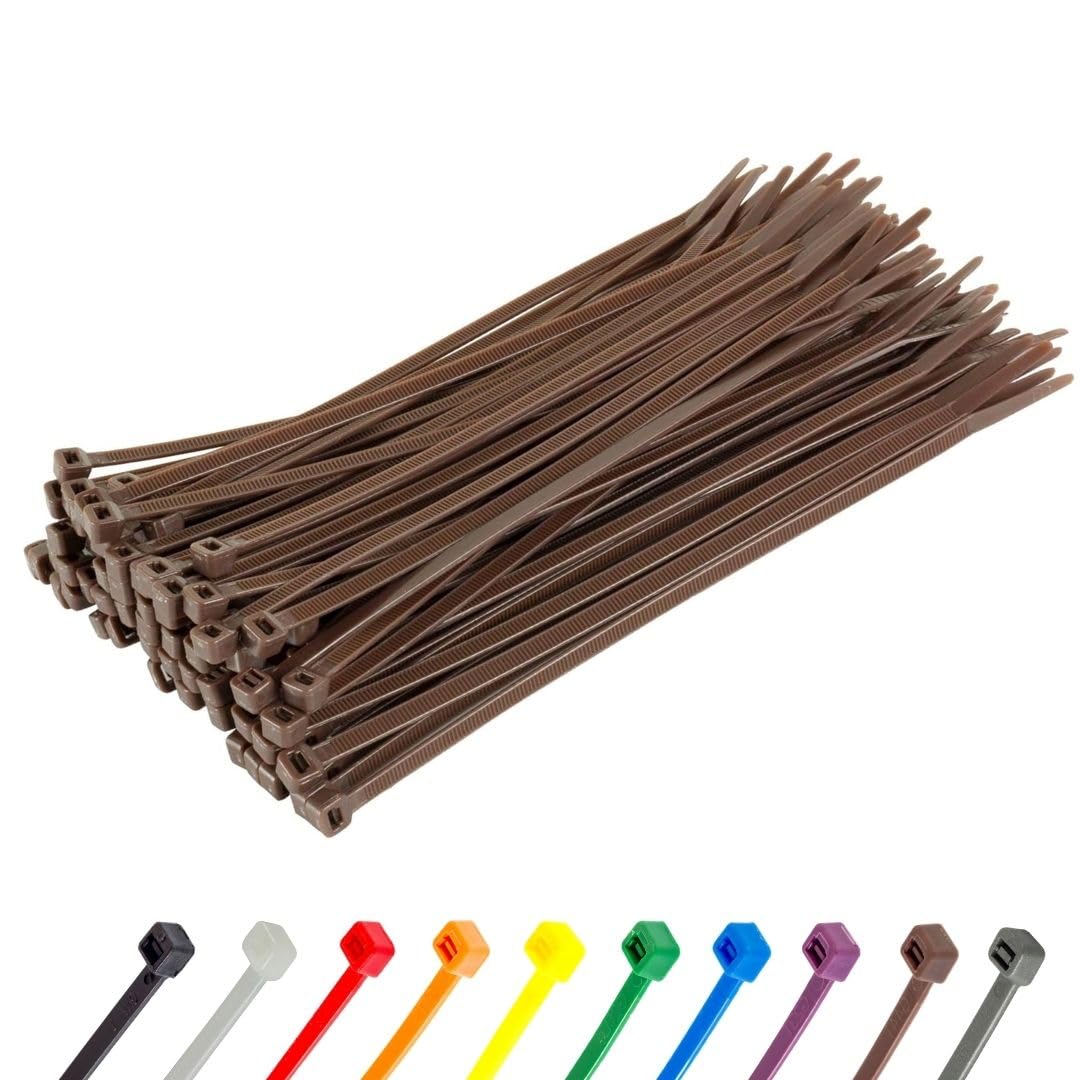 Gocableties Brown Cable Ties, 300mm x 3.6mm, Pack of 100, 12” Premium Nylon Zip Ties, Multi-Purpose Plastic Tie Wraps, Secure Self-Locking Mechanism, for Home, Garden, Office and DIY