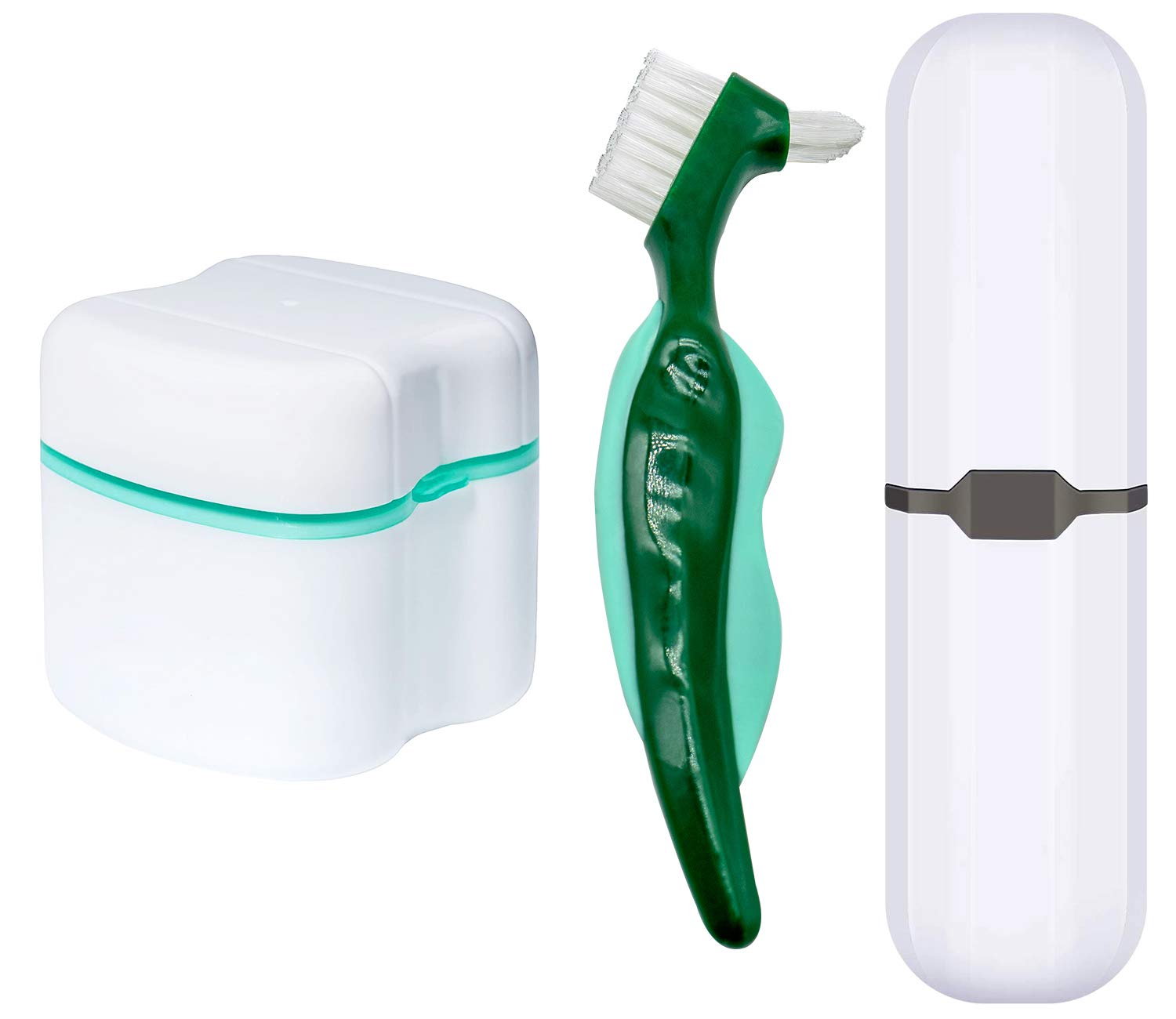 Denture Case, Denture Cups Bath, Toothbrush with hard denture, Dentures Container with Basket Denture Holder for Travel, Mouth Guard Night Gum Retainer Container (Green) : Beauty